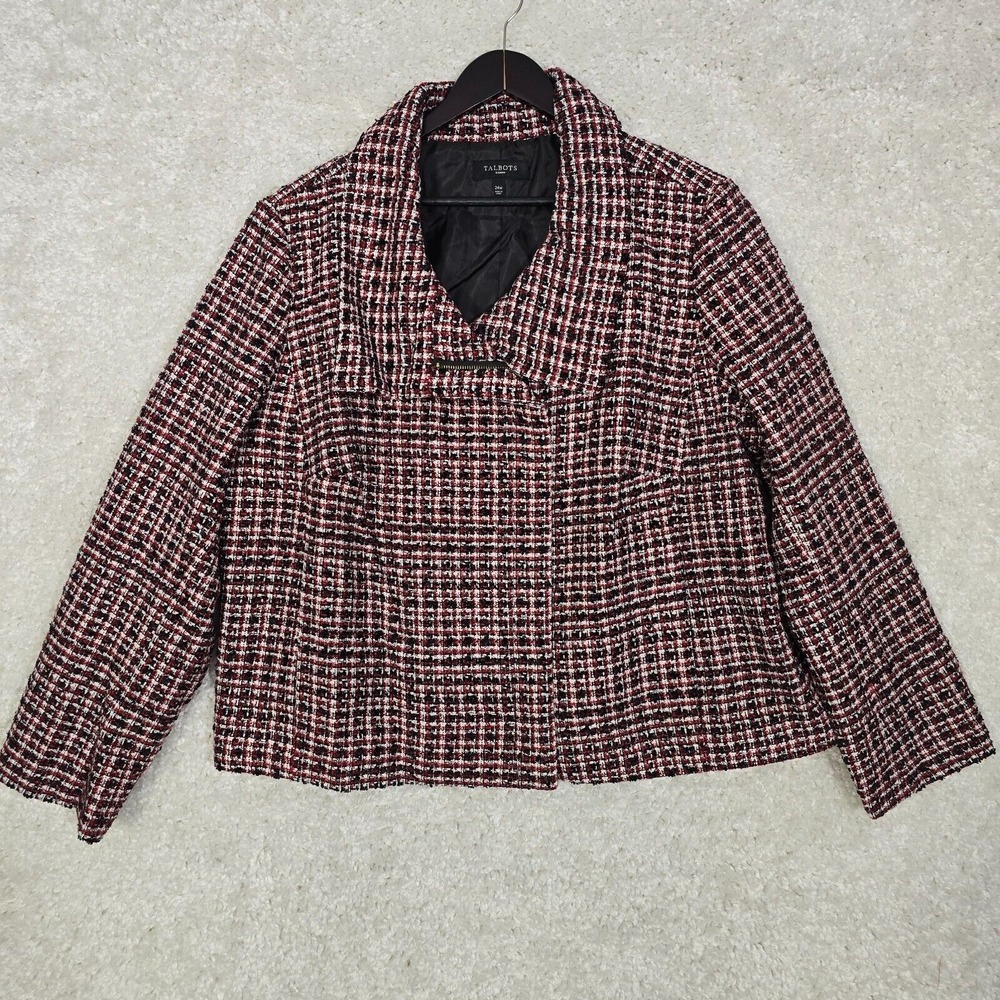 Talbots Womens Red Black Tweed Full Zip Jacket 24W Classic Career Layer
